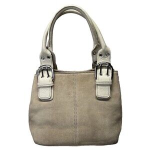 Tignanello Suede Leather Handbag Satchel Brown Purse Double Handles